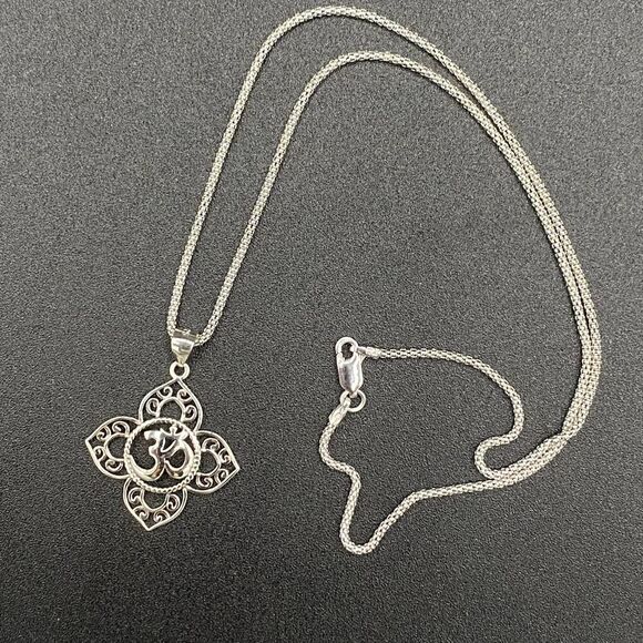 Om Religious Symbols Sterling Silver Pendant Necklace - Picture 2 of 5